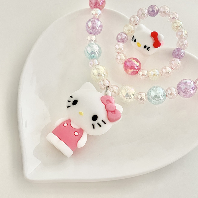 메르시봉봉 여아 입체 헬로키티 목걸이 팔찌 반지 세트 산리오 친구들