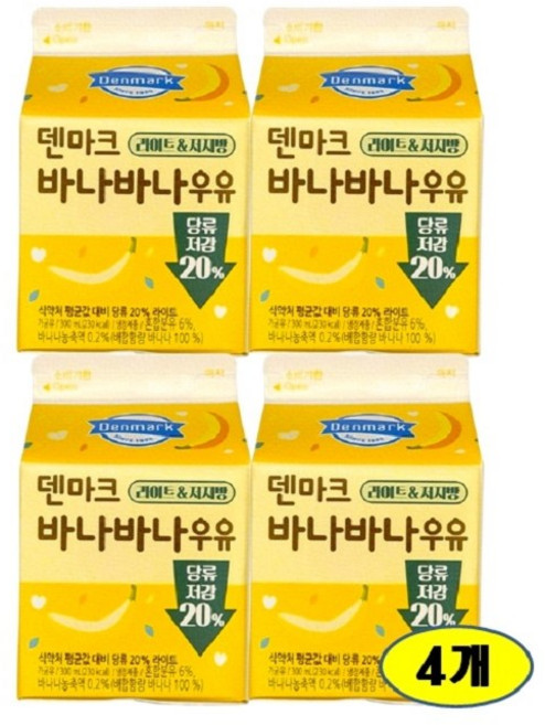 덴마크 바나바나우유 (라이트&저지방), 4개, 300ml