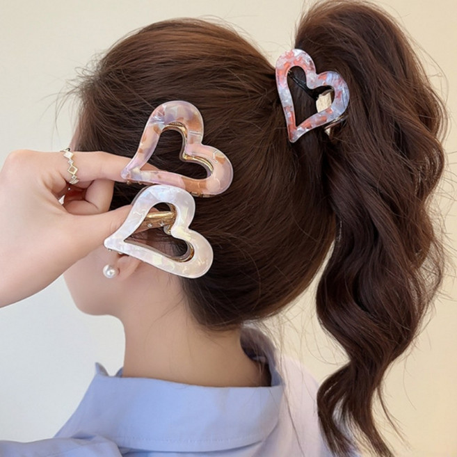 라키샵 프랑스 마블 자개 하트 헤어 집게핀 반묶음 올림머리 반머리 집게삔