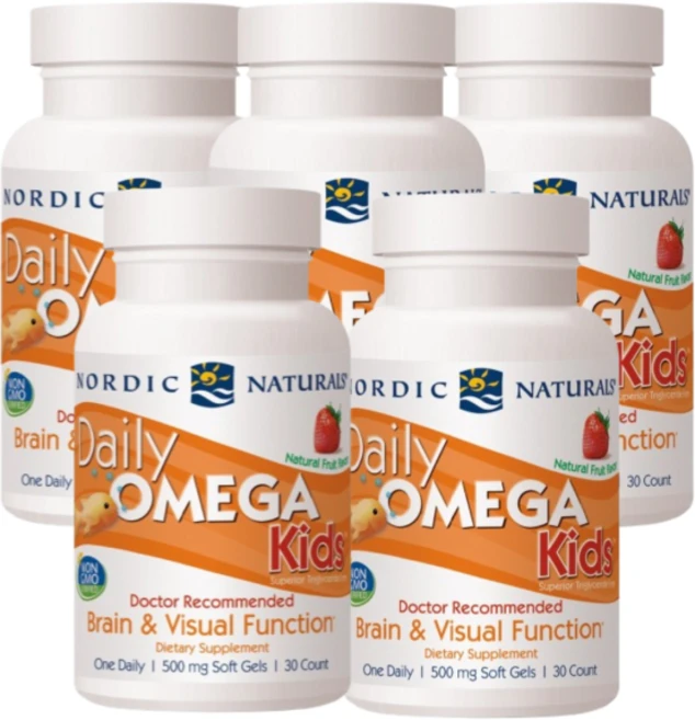 Nordic Naturals 데일리 오메가 키즈 340 mg EPA 170/DHA 120 내추럴 후르츠 맛 30 소프트젤 5 SET, 5개, 30정 - 쿠팡