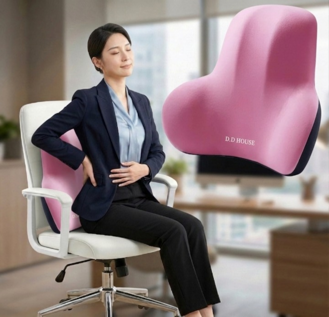 디디하우스 허리쿠션 의자허리쿠션 의자 등받이 쿠션 사무실 차량용 메모리폼 쿠션, 핑크