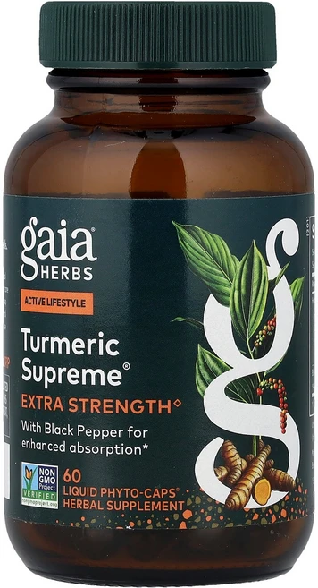 가이아 허브 Gaia Herbs Turmeric Supreme® 액상 파이토 캡슐 60정125389원산지:기타, 60 개, 1개 - 쿠팡