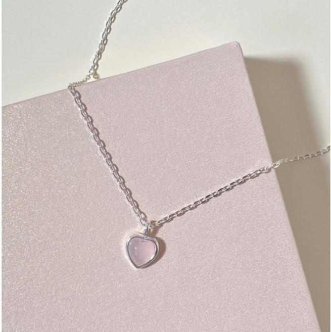 [925 Silver] 델리아 핑크 하트 오팔 팬던트 자개 목걸이 영롱 분홍 실버 은 주얼리