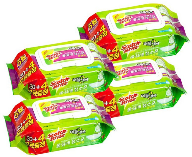 스카치브라이트 더블액션 물걸레 청소포 표준형 20+4매, 4개