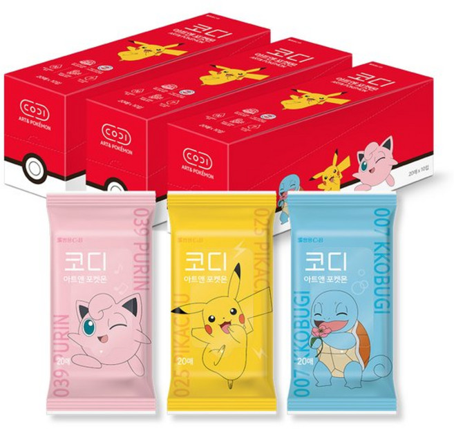 코디 아트앤 포켓몬 물티슈 (휴대) 20매*10입 3박스