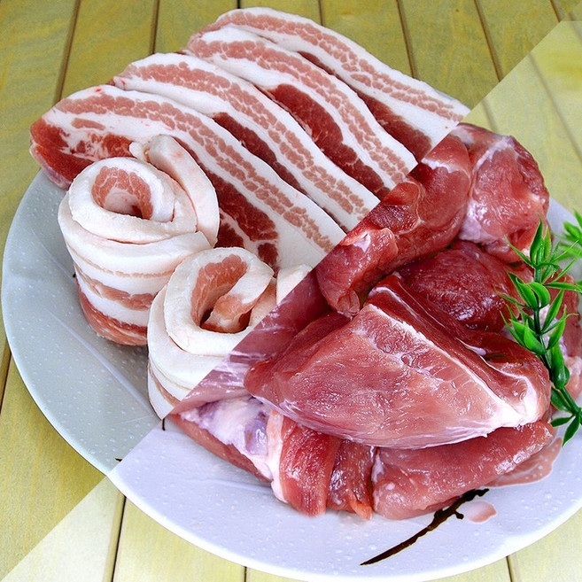 [으뜸한돈] 한돈 냉장 삼겹살 500g(구이용) + 사태살 500g(수육용), 2개, 500g