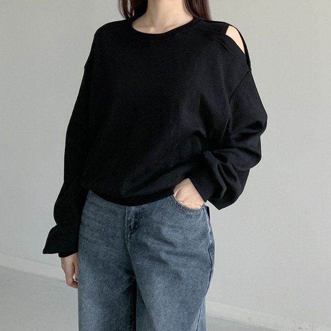 [행복여] 어바웃 숄더 트임 절개 루즈핏 맨투맨