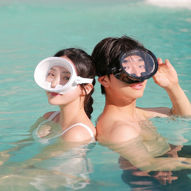 수올리 해녀 마스크 케이스 세트 스노클링 해루질 물안경 스노클링 프리다이빙 물놀이 장비, 화이트
