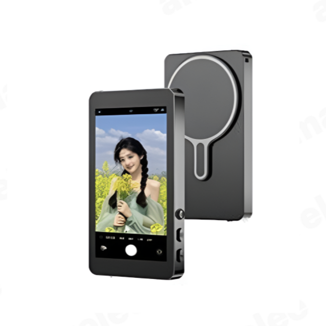 amarelee 후면 셀카 모니터 맥세이프 자석 후면 미러링 셀피먼트 셀카모니터 무선 셀카 모니터 셀피 뷰파인더 셀피스크린 스크린 촬영 미러링 사용 브이로그, 검은색, 1개