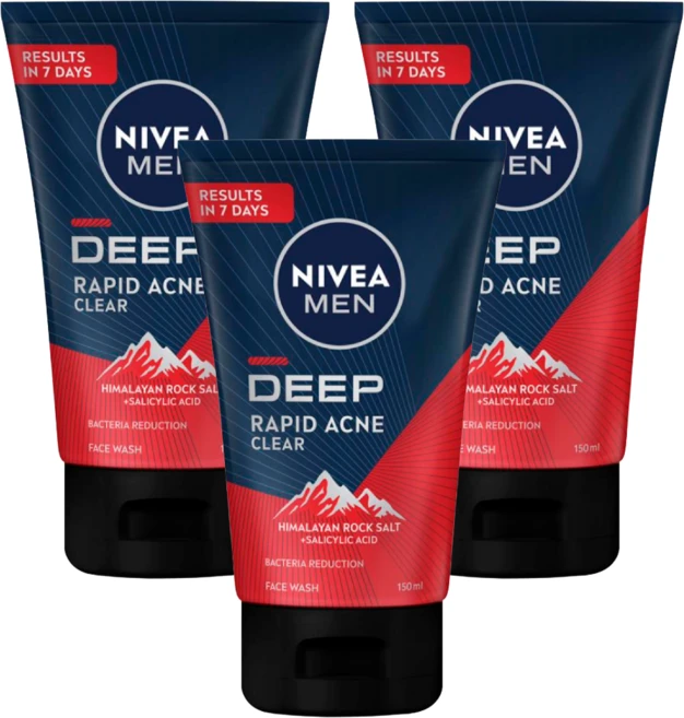 NIVEA MEN 딥 래피드 아크네 클리어 페이스 워시, 3개, 100ml - 쿠팡