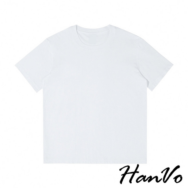 HanVo 重磅純棉T恤 男裝 女裝 素T 韓系寬鬆, 純淨白,L
