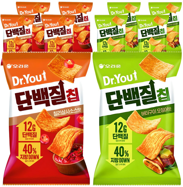 닥터유 단백질칩 버터구이 오징어맛 5p + 칠리살사맛 5p, 1세트, 60g