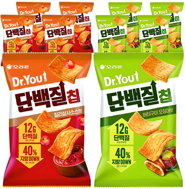 닥터유 단백질칩 버터구이 오징어맛 5p + 칠리살사맛 5p, 1세트, 60g - 쿠팡