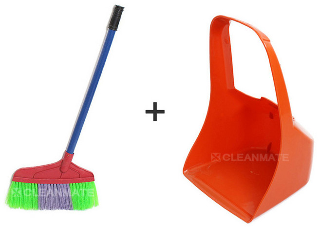 다용도 청소 플라스틱 빗자루쓰레받기세트 외부 계단 베란다 실외 물청소 학교 영업용, 1세트
