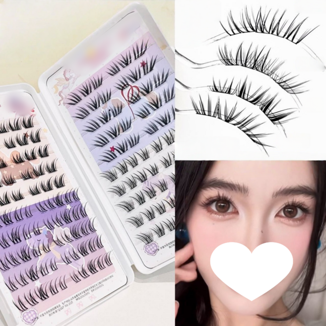 대용량 혼합 속눈썹 북 자연스러운 시뮬레이션 풍성 만화 언더속눈썹 +부분 속눈썹 세트, 1개, 블랙 속눈썹