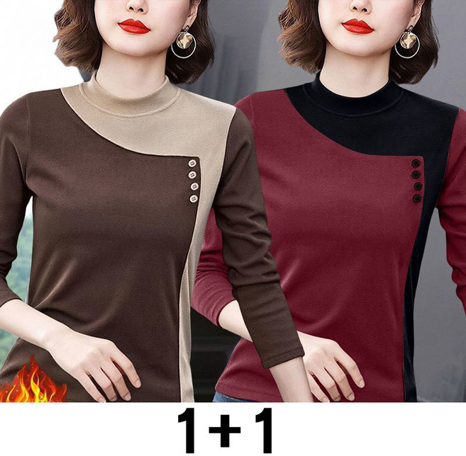 1+1 중년 여성 반폴라 긴팔 티셔츠 봄가을 루즈핏 슬림핏 이너 상의 엄마 겨울 캐주얼 코디 긴팔티 WMY