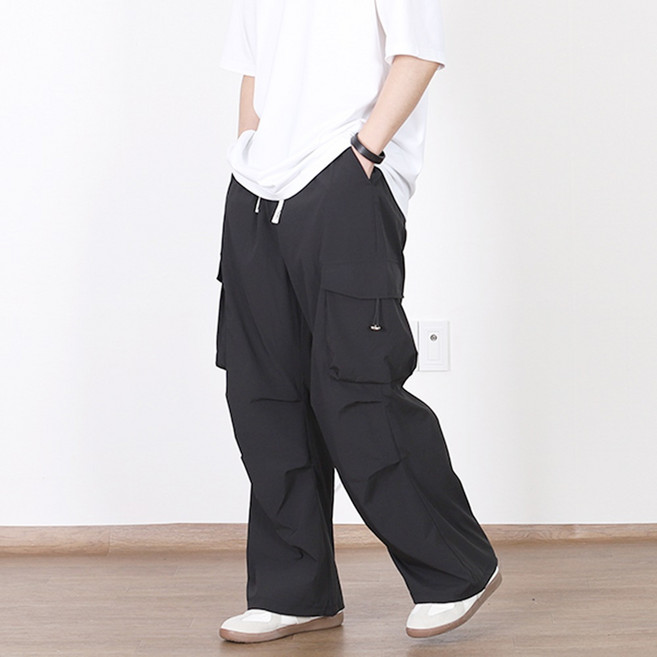 남자 와이드 카고 여름 파라슈트 팬츠 나일론 고프코어 바지