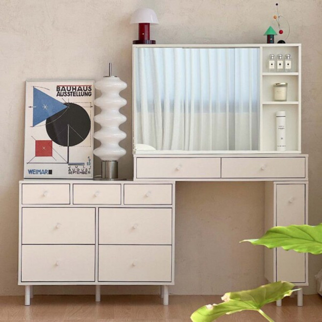 [파로마] 홈즈 블랑 3단 7칸 화이트 화장대 수납거울 HPN347, 상세 설명 참조