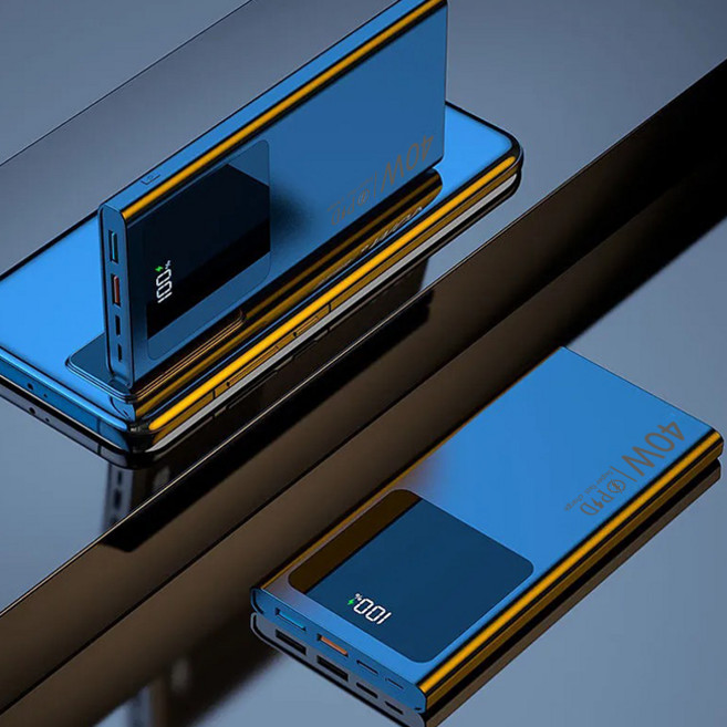 RYZO 보조 배터리 40W 초고속 충전 50000mAh 대용량 보조배터리 PD 고속충전 지원 스마트 전량표시 LED 라이트 탑재 휴대용 경량 파워뱅크 여행 출장 야외 캠핑 필수템, 블랙, 20000mAH