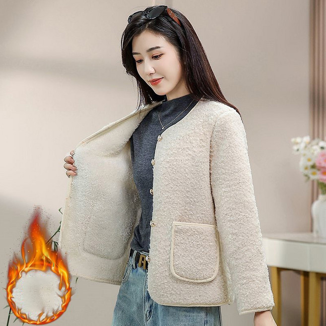 AOKADA 여성 가을 겨울 루즈핏 브이넥 후리스 자켓 양털 점퍼 뽀글이 가디건