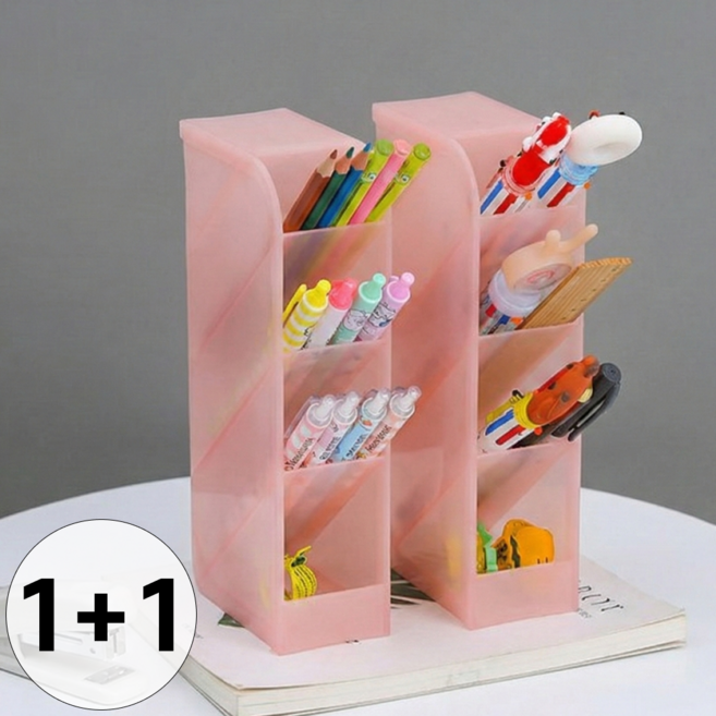 루니바 다용도 사선 책상 정리함 연필꽂이 데스크 오거나이저 1+1, 2개, 핑크
