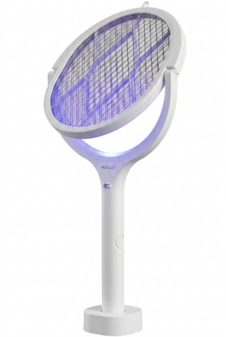 3중안전 회전 전기 모기채 LED 유인 휴대용 무선, 클리어화이트