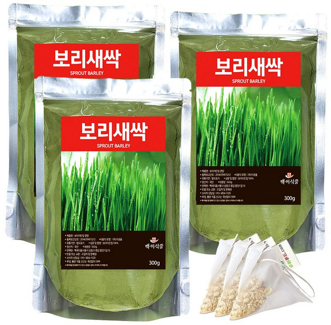 국내산 새싹보리 분말 폴리코사놀 보리 새싹 가루 국산 + 슈퍼푸드.com 연자육 티백, 3세트, ( 팩 300g + 1g )