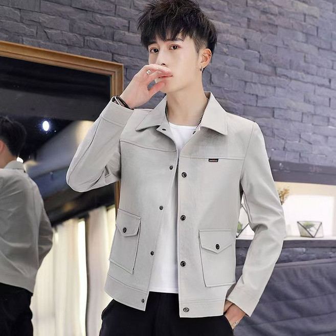 AOKADA 남성 봄 가을 캐주얼 칼라넥 아우터 슬림핏 심플 숏 자켓