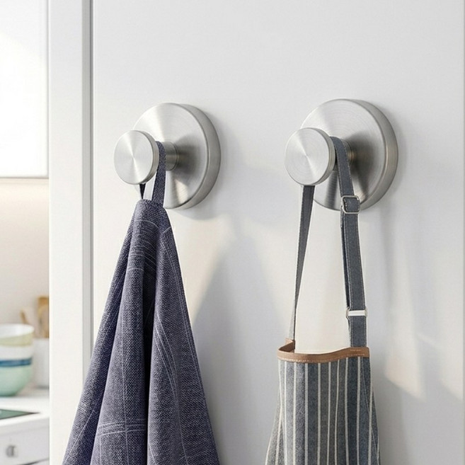 캄핏 3중 잠금형 스텐 흡착식 걸이, 2개, 실버