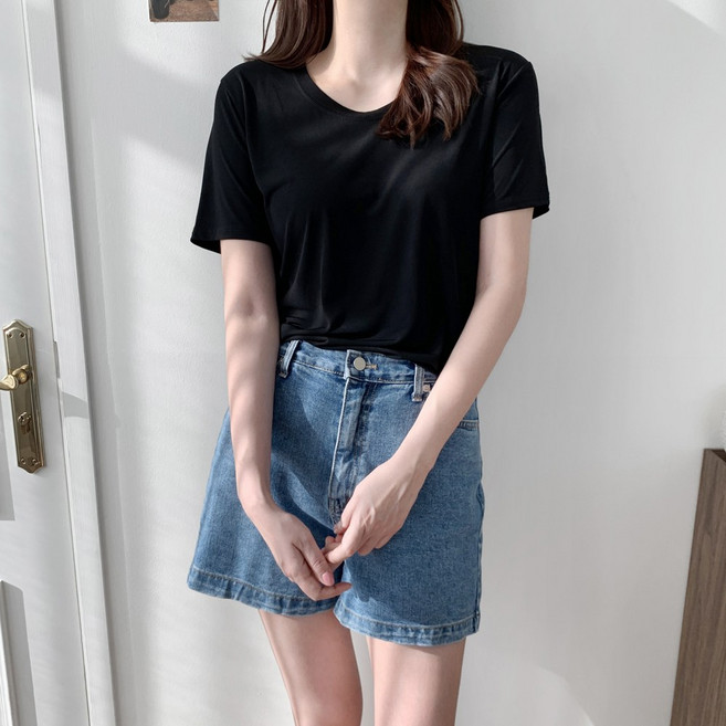 시원한 기능성 쿨링 스판 여성 여름 티셔츠 냉장고 유넥 이너 루즈핏 기본 쿨 여자 반팔티
