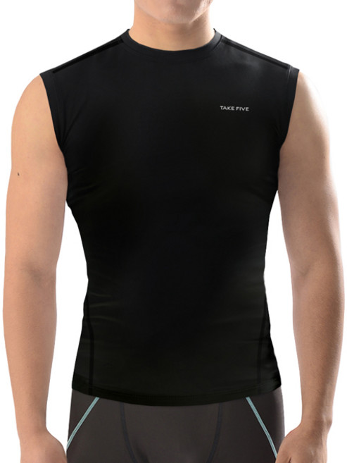 테이크파이브 남자 기능성 민소매 머슬핏 나시 스포츠이너웨어 블랙