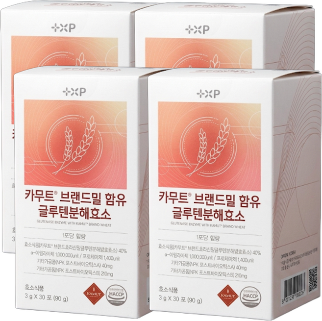 카무트 호라산밀 함유 저분자 글루텐분해효소 포스트바이오틱스 유산균 소화효소 역가수치 상향으로 더욱 높은, 4박스, 30정