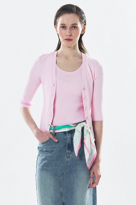 제시뉴욕 여성 니트 로고 자수 슬리브리스 탑 베이직 니트티