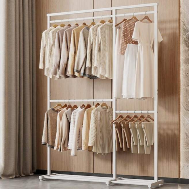 라온스페이스 다용도 튼튼한 2단 이동식 옷걸이 행거, 화이트A