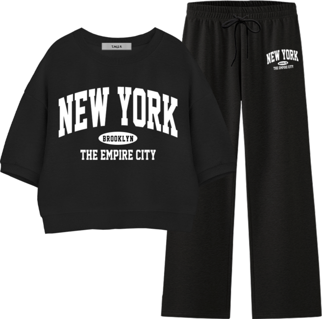 몰토벨리노 토르소 TSF 뉴욕엠파이어시티 세미오버핏 크롭 반팔 맨투맨 일자팬츠 세트