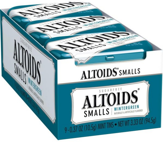 졸음운전 사탕 민트향 캔디 알토이드 스몰스 무설탕 윈터그린 민트 0.37온스 틴스(9팩 2팩)