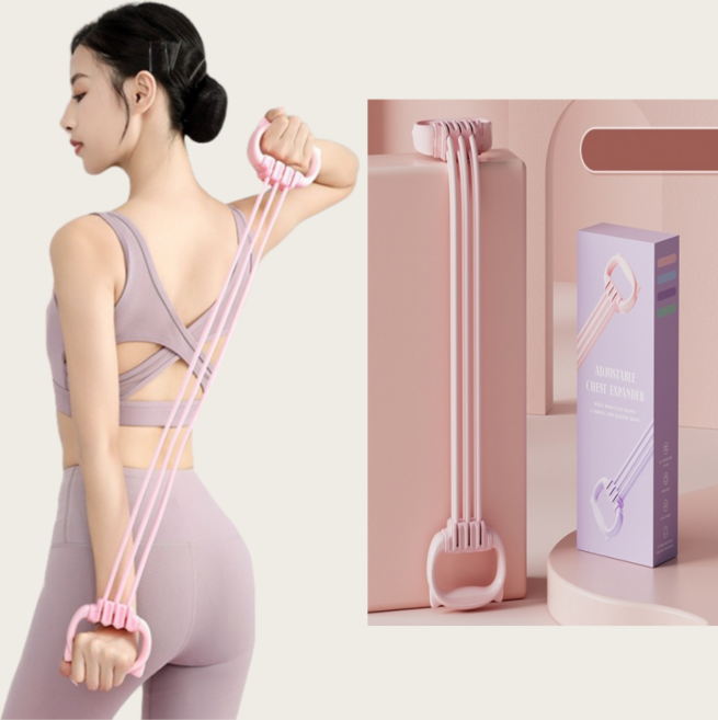 마르크첸 필라테스 요가밴드 전신 스트레칭 실리콘 스트레칭 밴드 6 단계 운동용 고무 밴드, 핑크, 1개