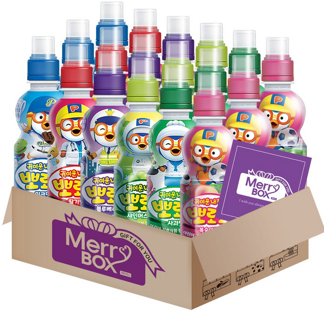 팔도 뽀로로음료 18개(밀크x3+딸기x3+사과x3+샤인머스캣x3+블루베리x3+복숭아x3)+메세지카드, 1박스, 235ml, 18개