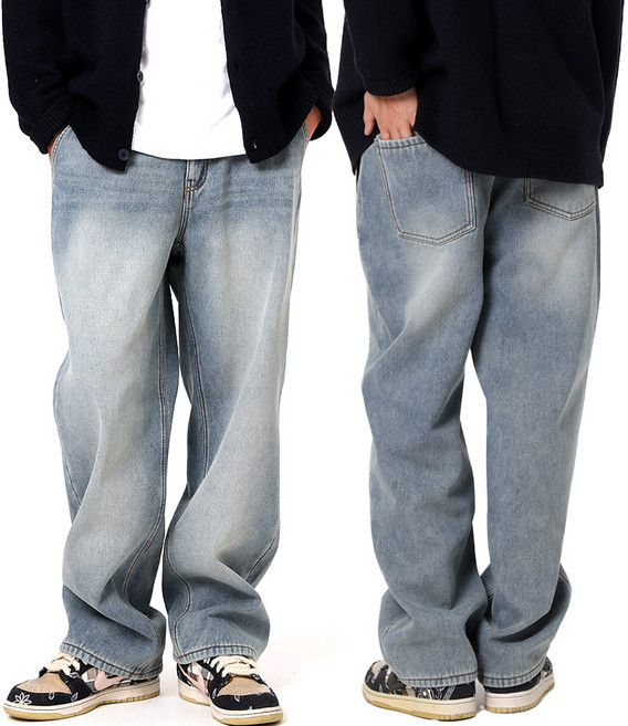 비브레이커스 남자 겨울 기모 청바지 밴딩 와이드 융털 데님 팬츠