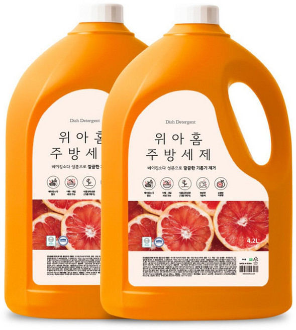 위아홈 베이킹소다 자몽 주방세제 설거지 리필 4.2Lx2개 대용량, 2개, 4.2L
