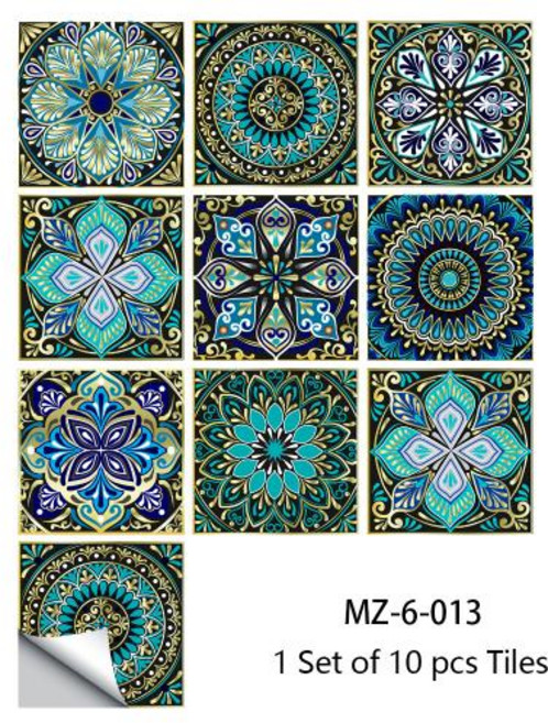 DIY 데코타일 접착식 셀프 현관 바닥 베란다 장판 아파트 주방 거실 사무실 건축 자재 방수 욕실 화장실 미장 시공 설비 10pcs 만다라 패턴 매트 타일 스티커 전송 커버 내마모, MZ-6-013