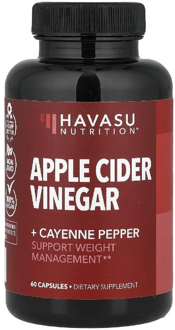 하바수뉴트리션 애플사이다비니거 Apple Cider Vinegar 카이엔 페퍼 캡슐 60정, 1개 - 쿠팡