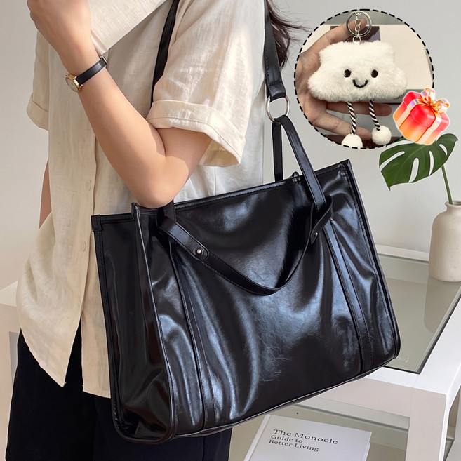 Leesheer 여성 숄더백 소프트 가죽 노트북 수납 대용량 토트백 크로스백 통학 출근 가벼운 가방