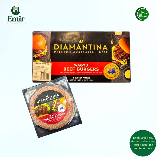 Australian Diamantina Halal Wagyu Beef Burgers 호주산 할랄 디아만티나 와규 소고기 버거 패티, 2개, 1.2kg
