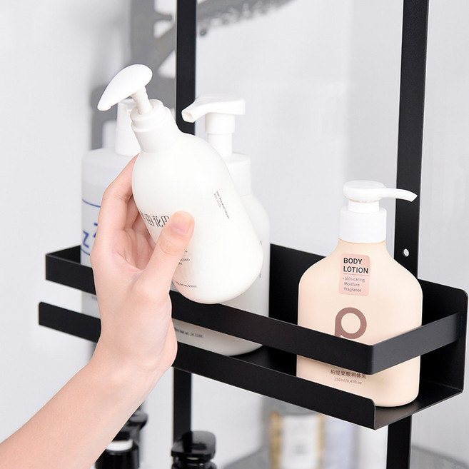 무타공 걸이형 욕실선반 샤워부스 걸이 선반, 1개, 철제블랙