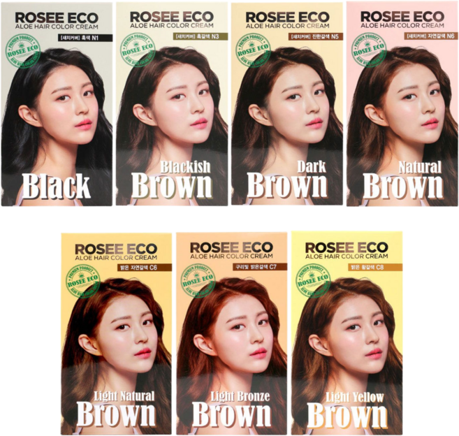 로제 에코 알로에 헤어 칼라 크림 새치커버 멋내기 염색제, C6 밝은 자연갈색, 1개