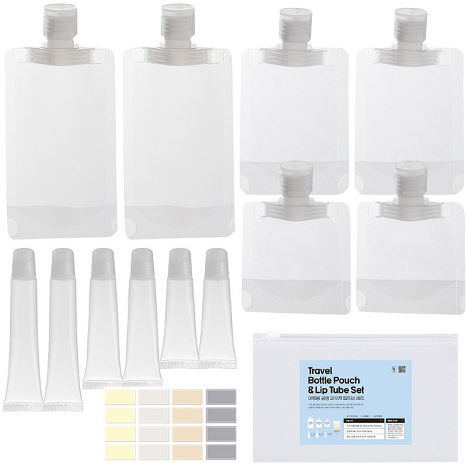 이지유 여행용 공병 파우치 + 튜브 12종 휴대용 소분 용기 트래블키트, 1세트, 투명