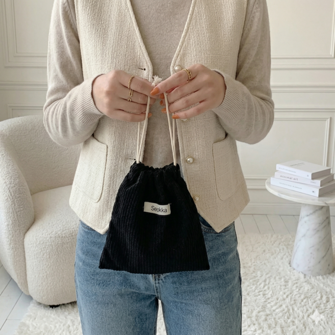 코듀로이 휴대용 미니 다용도 화장품 파우치