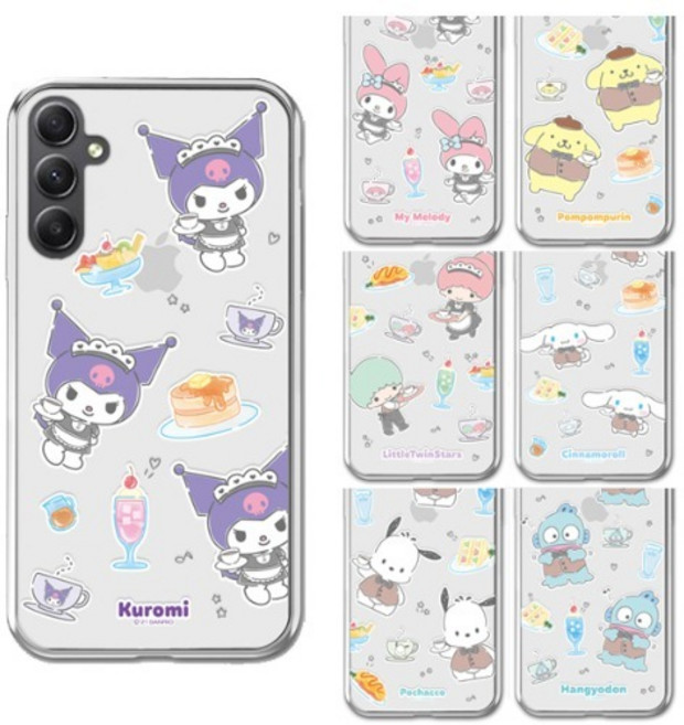 갤럭시버디4 (A166) 키즈폰 효도폰 산리오 레트로커피 투명 젤리 케이스 헬로키티 쿠로미 시나모롤