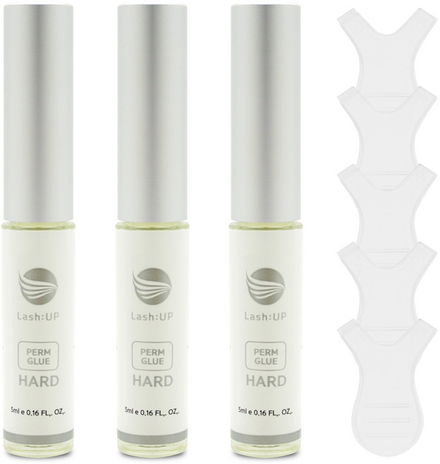 래쉬업 속눈썹 펌 글루 3종 5ml 3개입 Y브러쉬 펌스틱 5개입 구성 셀프속눈썹펌 속눈썹펌롯드 접착제, 1개, 하드 3개입